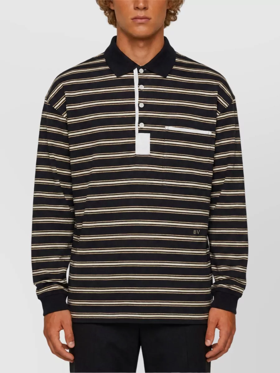 Bottega Veneta Striped Ribbed Relaxed-Fit Long-Sleeve Polo Shirt
