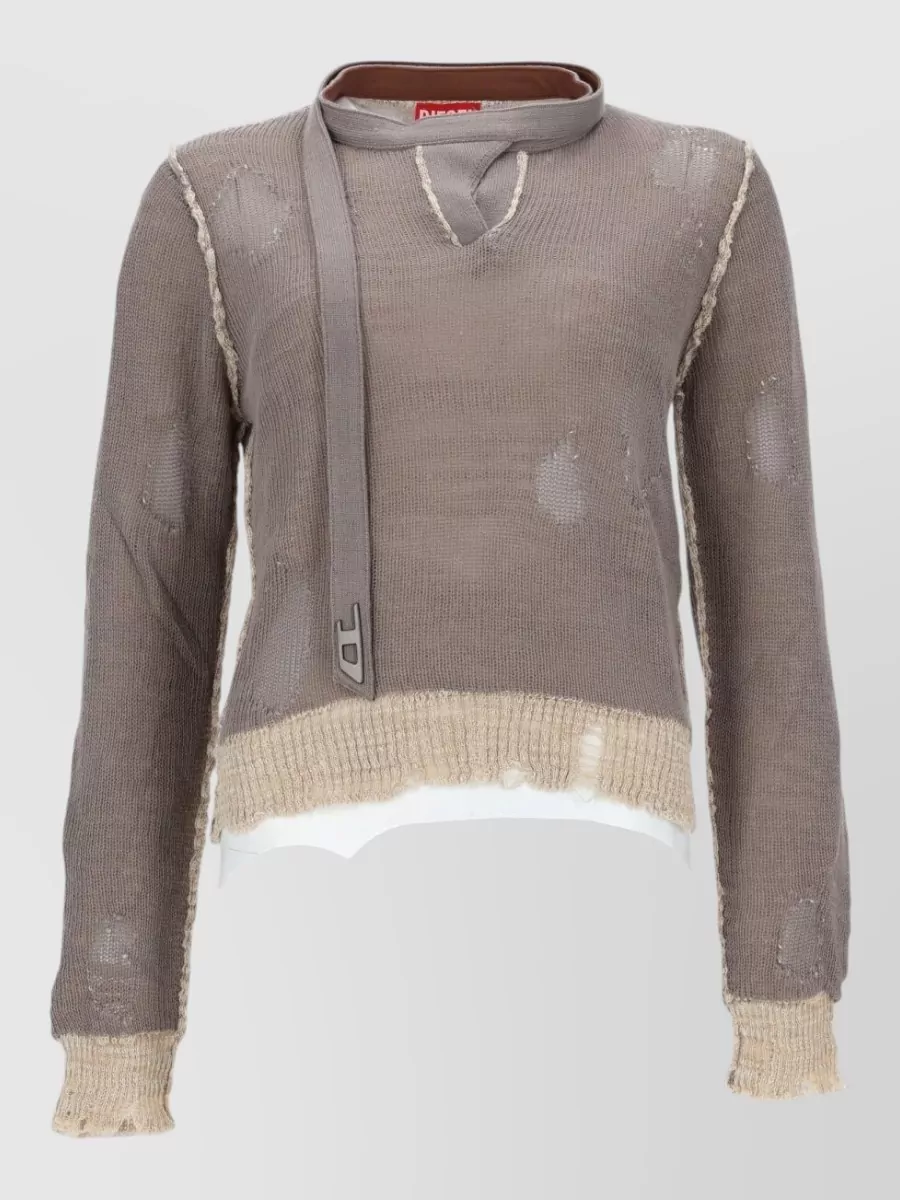 Diesel Cotton distressed cutout long-sleeve sweater