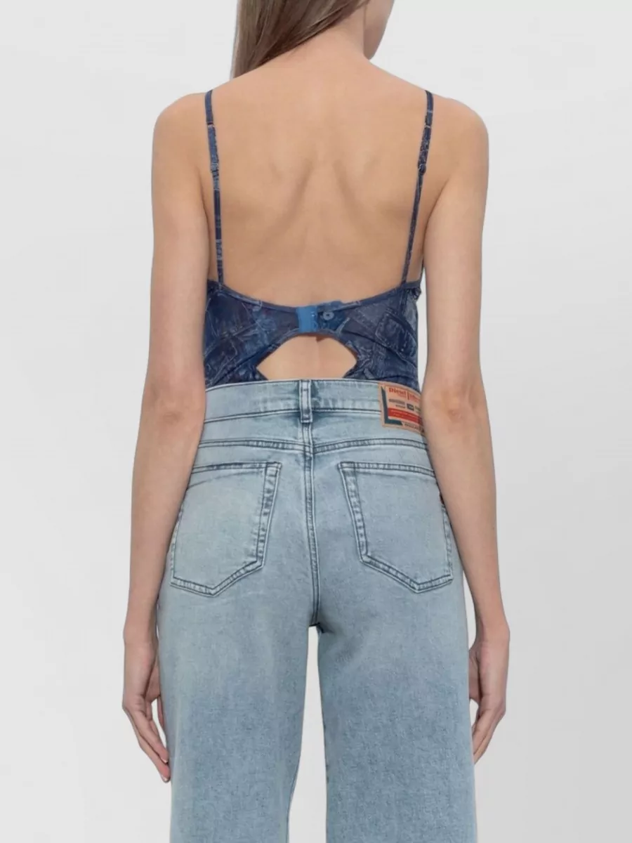 Diesel Lingerie Set Denim Print Sheer Back Cutout