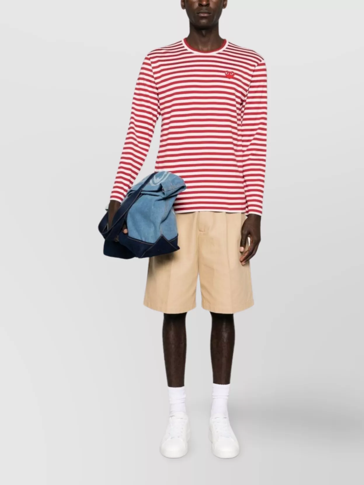 Comme Des Garçons Logo Striped Cotton T-Shirt