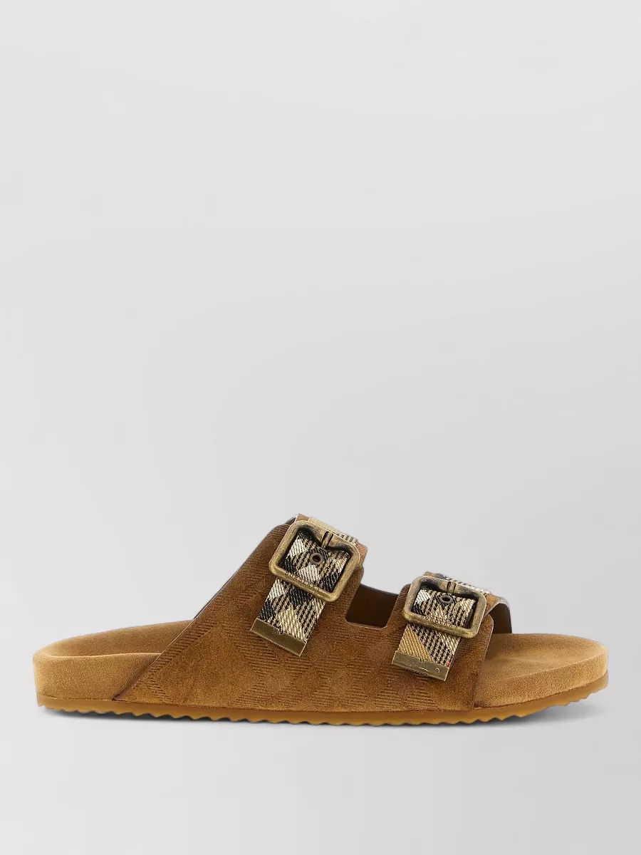 Burberry Check Pattern Flat Sandals Dual Straps