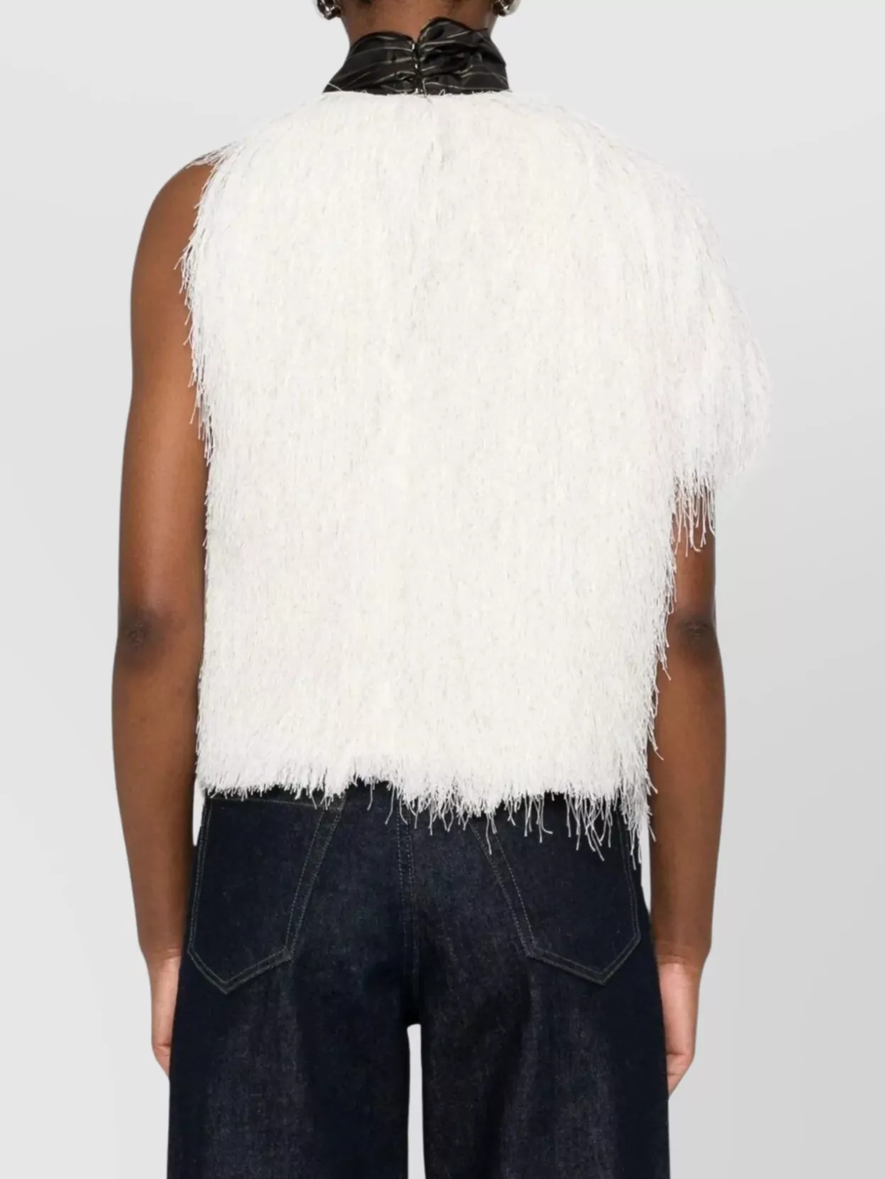 Dries Van Noten Asymmetric Sleeveless Top Fringe Detail In White