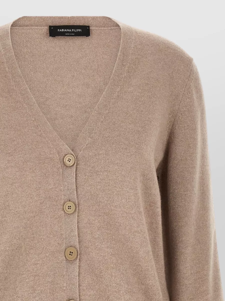Fabiana Filippi Wool Silk Cashmere V-Neck Ribbed Cardigan