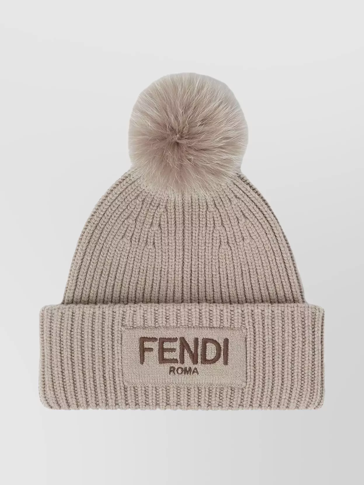 Fendi Knitted Beanie With Pom Detail In Neutral
