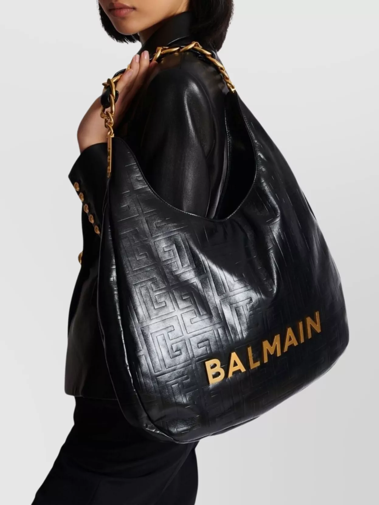 Balmain Quilted Leather Chain-Link Shoulder Bag