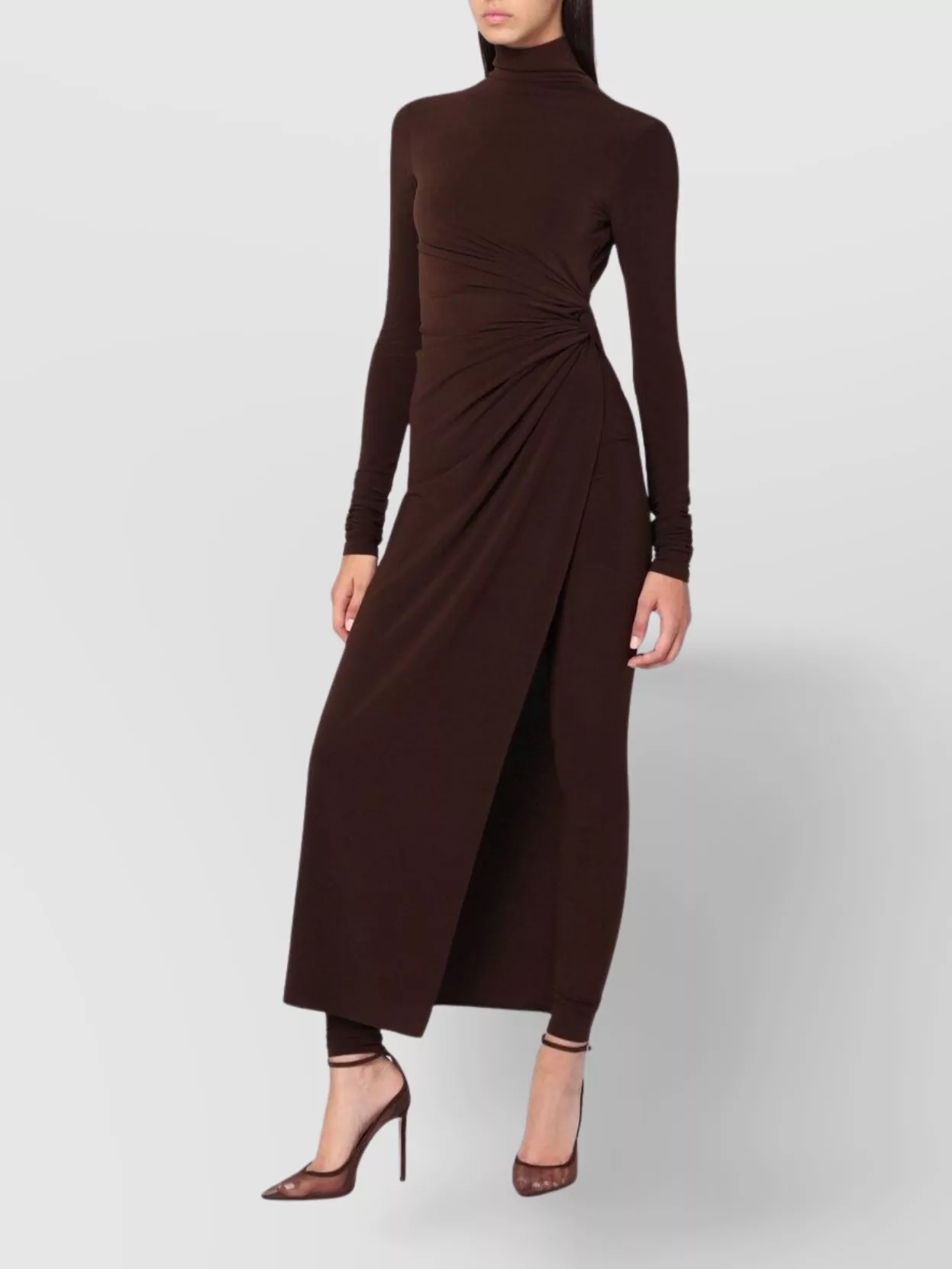The Andamane Tessa Turtleneck Openback Jumpsuit In Brown