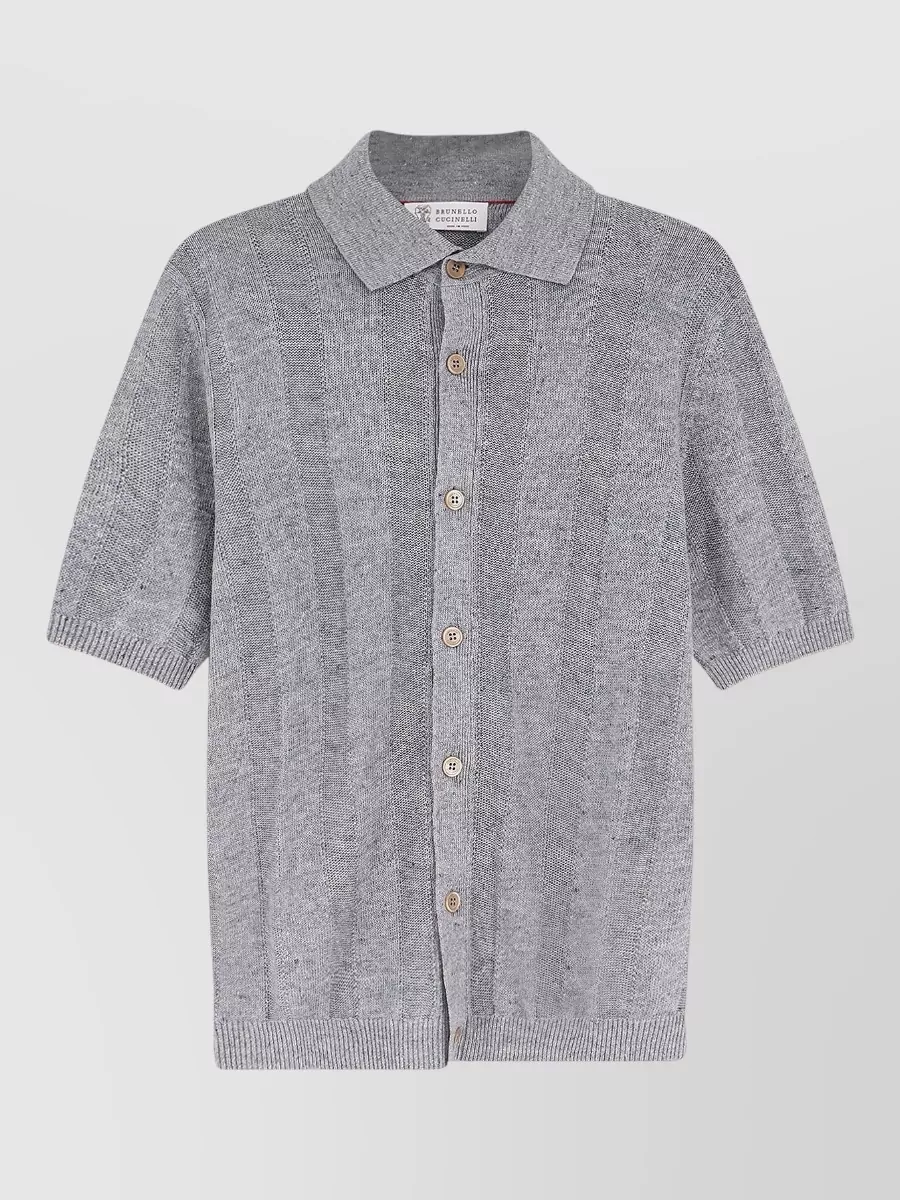 Brunello Cucinelli Ribbed linen and cotton blend short-sleeve polo shirt