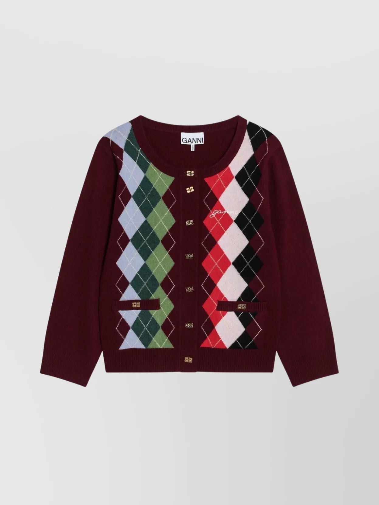 Ganni cashmere wool checked cardigan