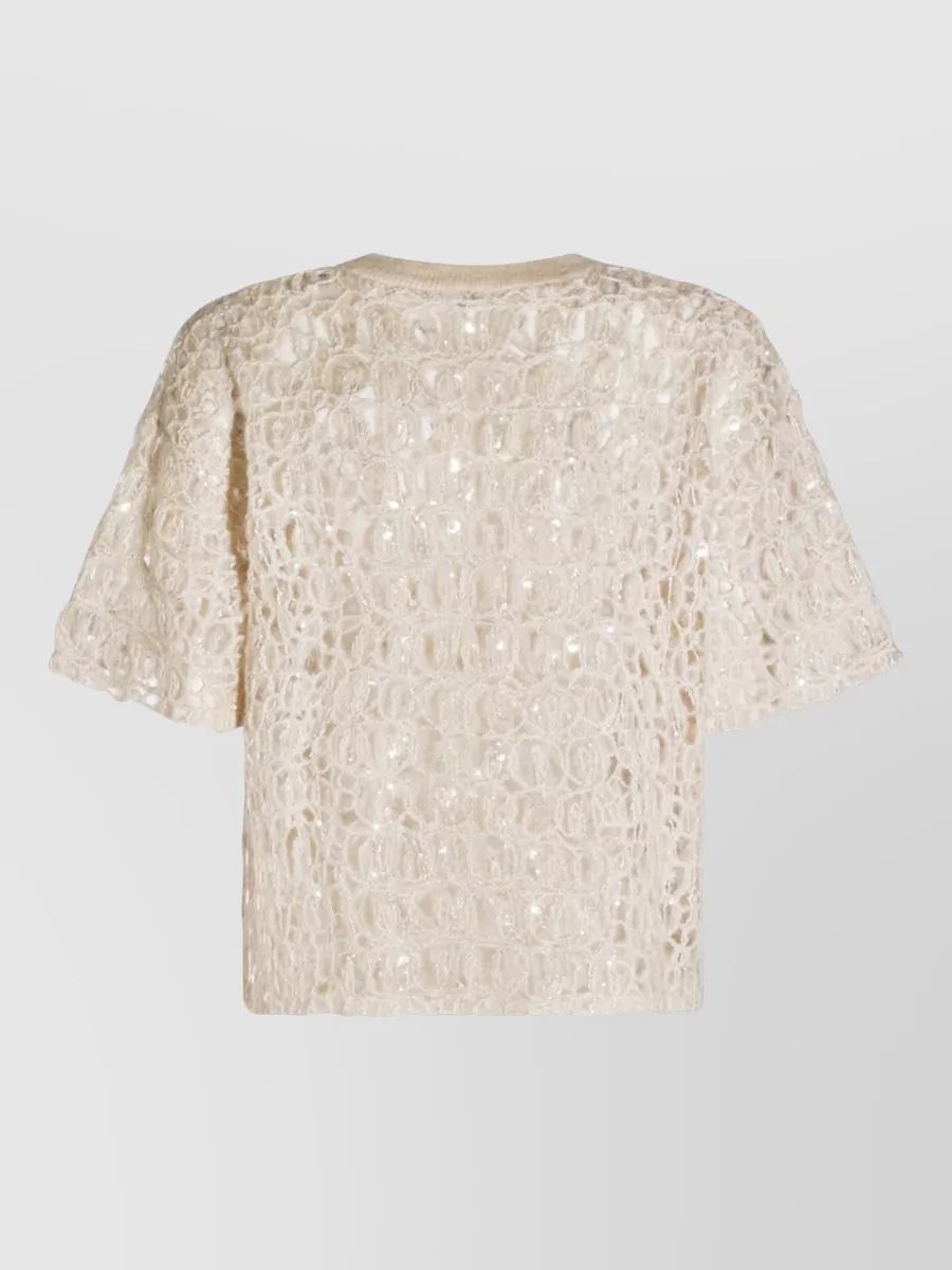 Brunello Cucinelli Short Sleeve Crew Neck Knitwear With Sequins
