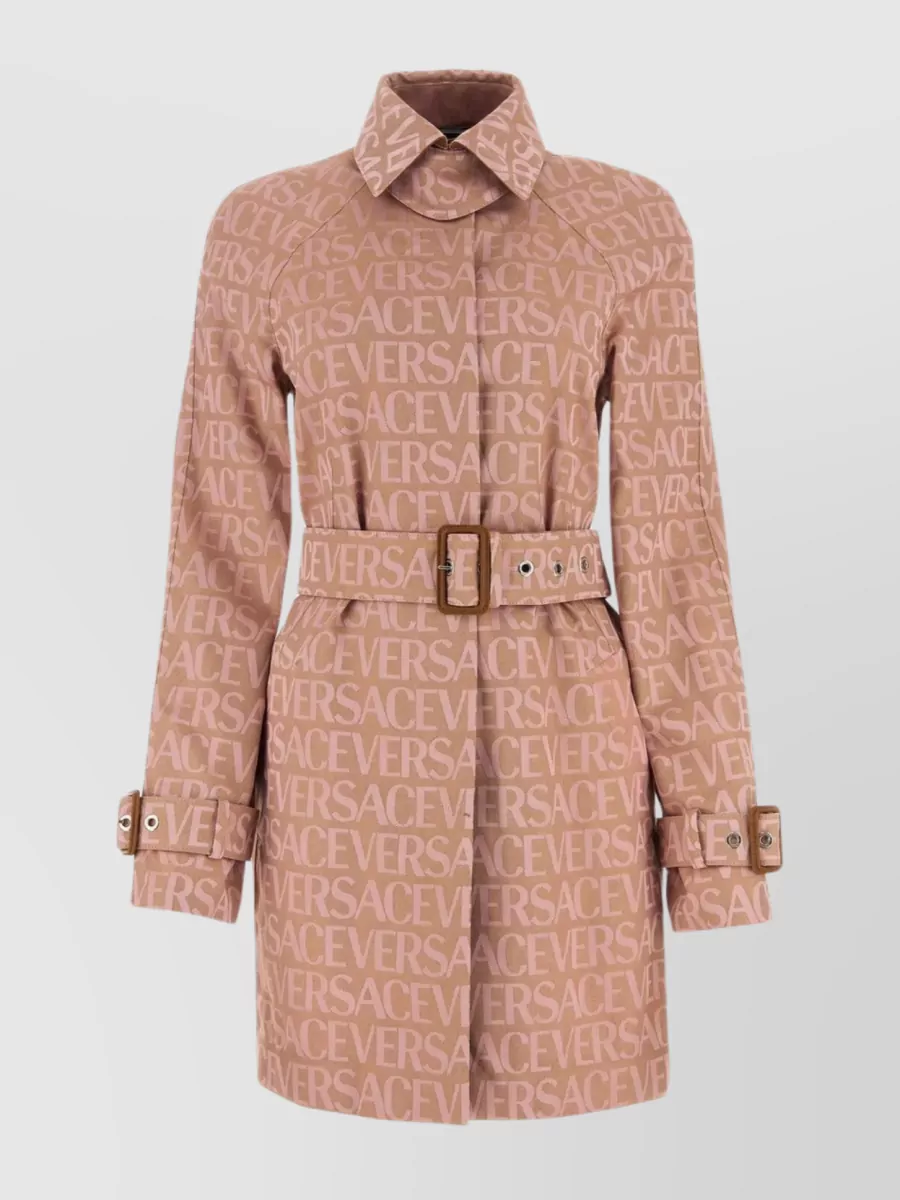 Shop Versace Polyester Blend Trench With Detachable Belt And Back Slit In Pink