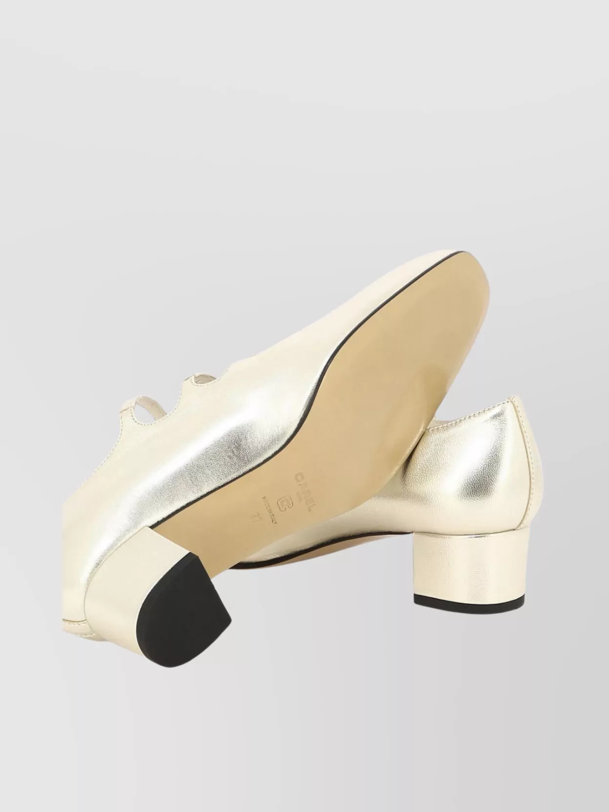 CAREL TRIPLE STRAP BLOCK HEEL PUMPS WITH METALLIC FINISH
