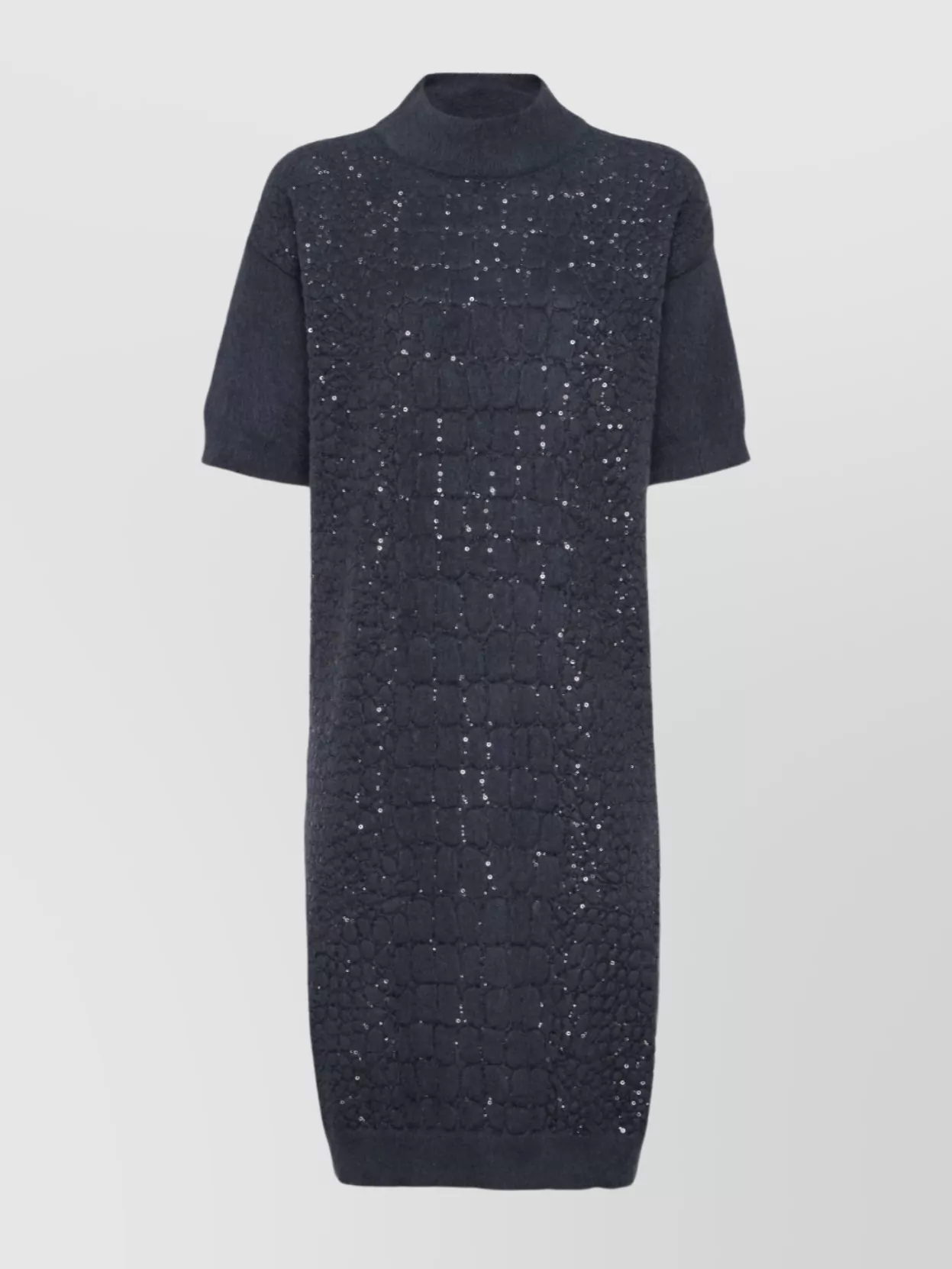 Brunello Cucinelli Textured Mohair Dress High Neck In Blue