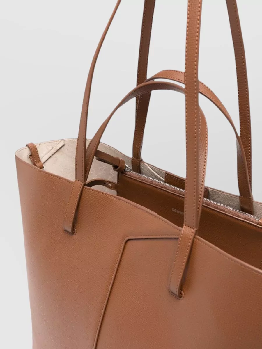 Emporio Armani Grained Leather Logo Print Paneled Tote Bag