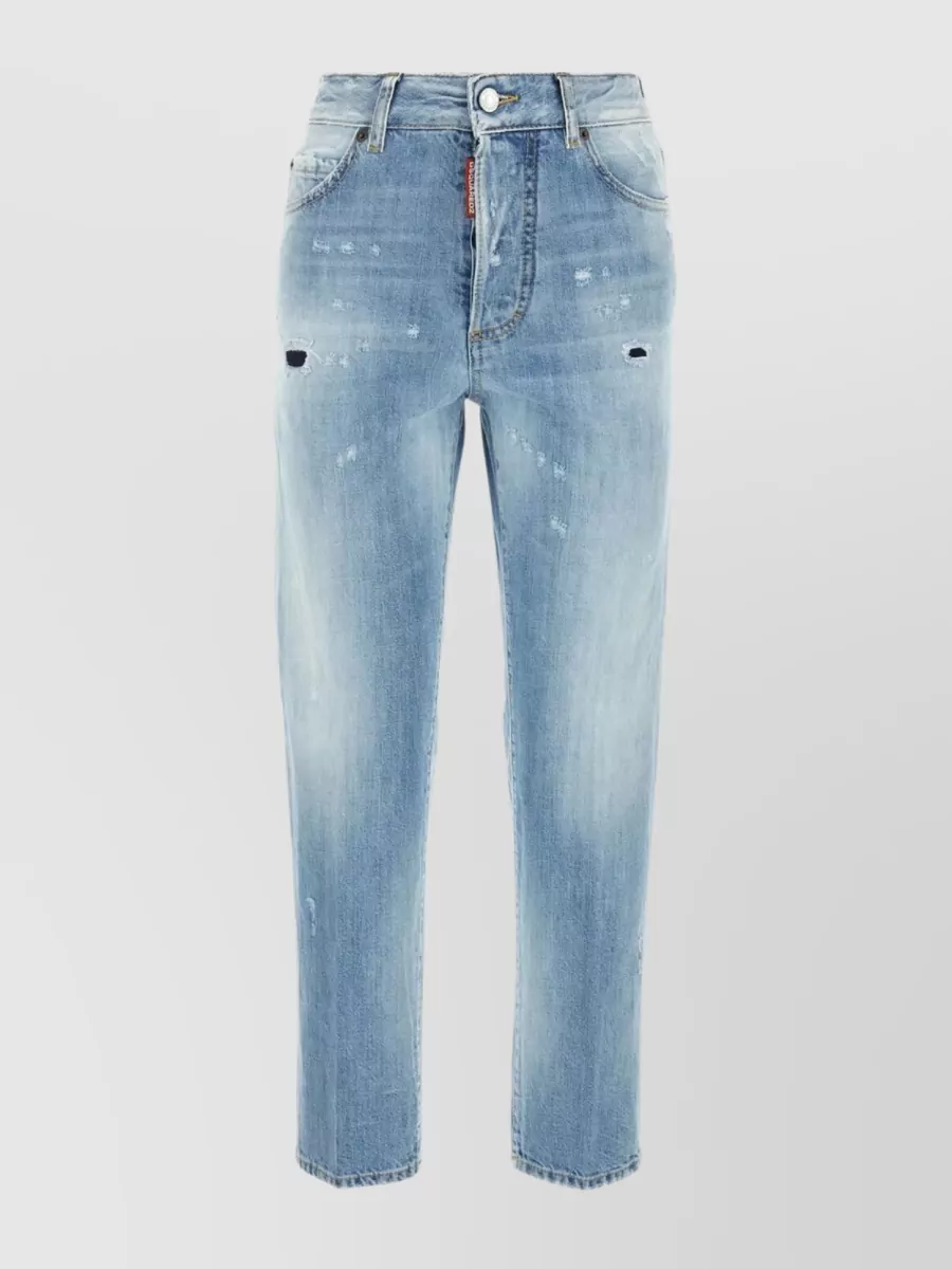 Shop Dsquared2 Boston Jeans With Frayed Hem And Distressed Detailing In Blue