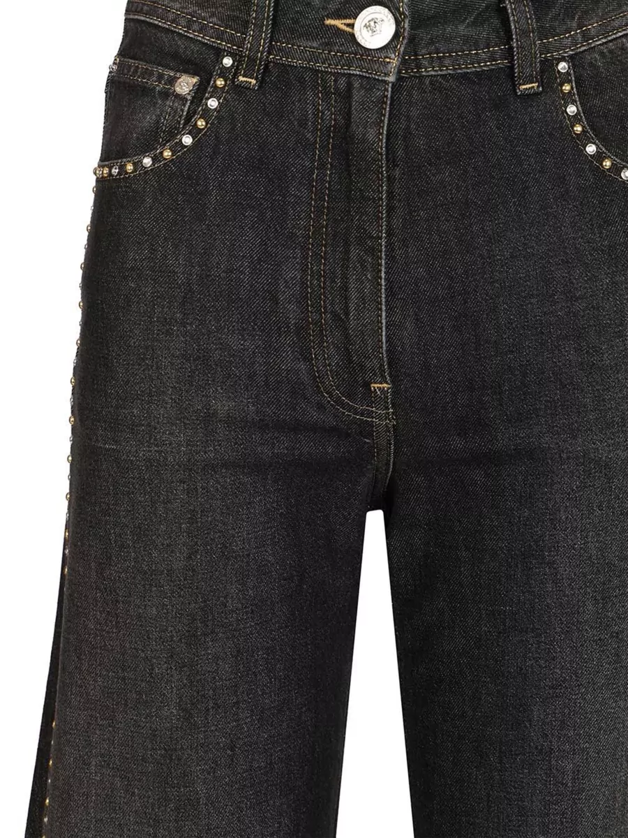Versace Studded Mid Rise Straight Leg Jeans