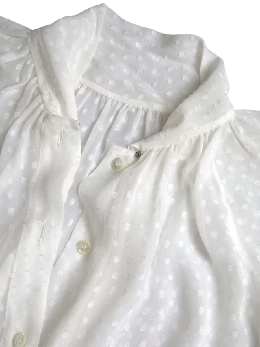 Dolce&Gabbana Silk Sheer Polka-Dot Tie-Neck Blouse