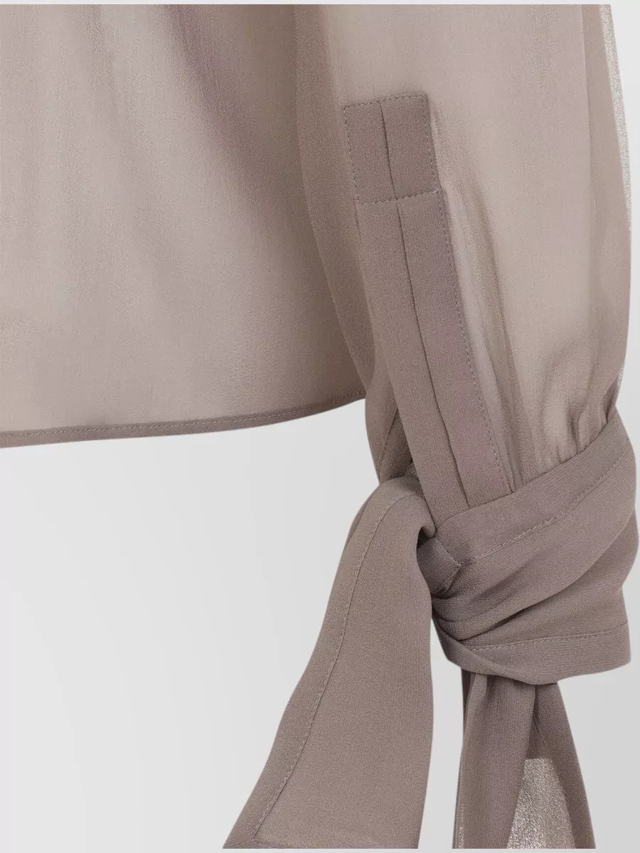 Saint Laurent Silk Semi-Sheer Long-Sleeve Tie-Neck Blouse