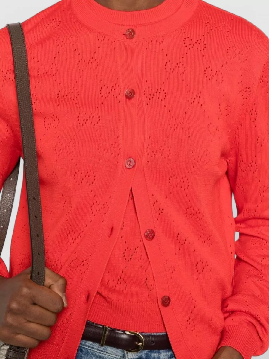 Gucci Silk Ribbed Openwork Logo-Knit Cardigan