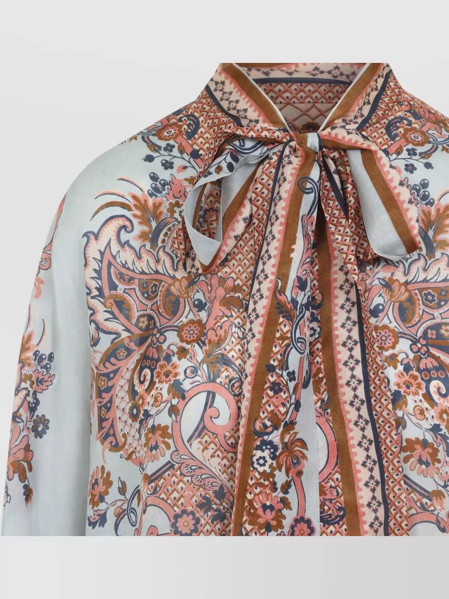 Zimmermann Silk Printed Tie Neck Blouse