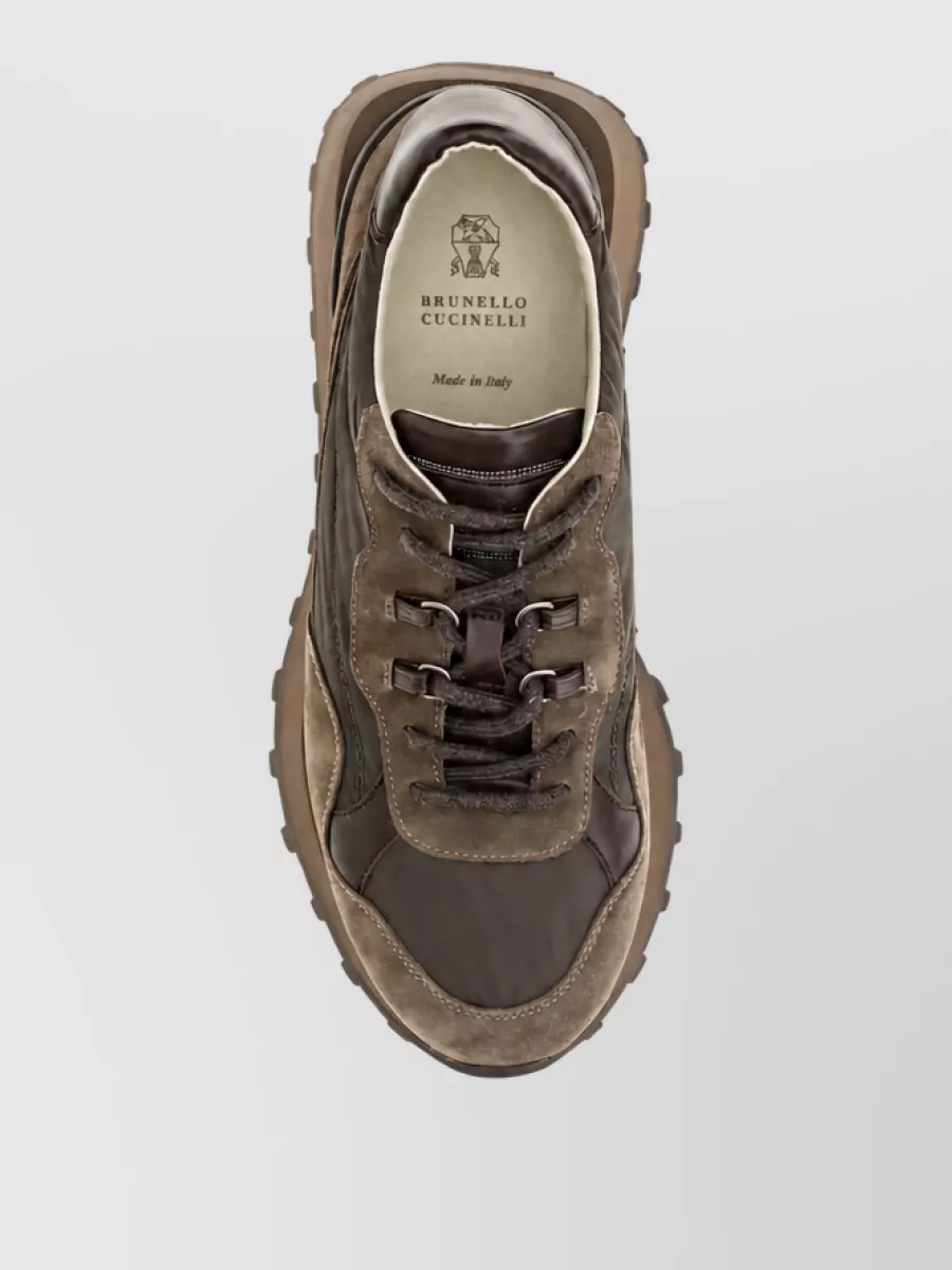 Brunello Cucinelli Suede And Techno Fabric Lace-Up Sneakers