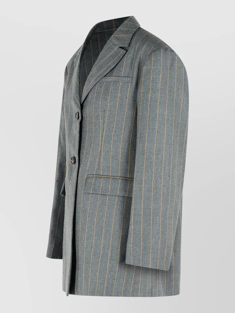 Ganni Wool Blend Blazer Striped Notch Lapel