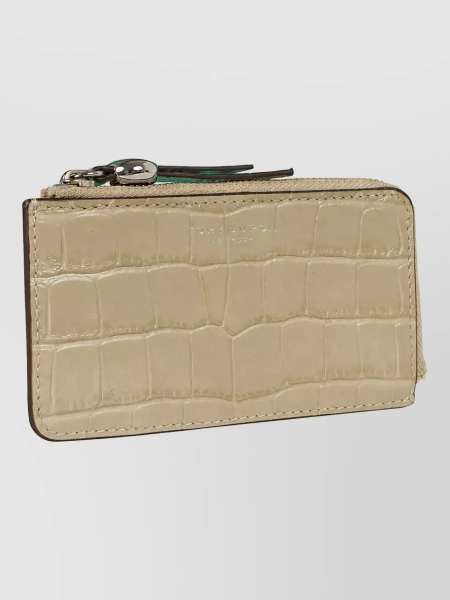 Tory Burch Embossed Croc Leather Zip Card Holder