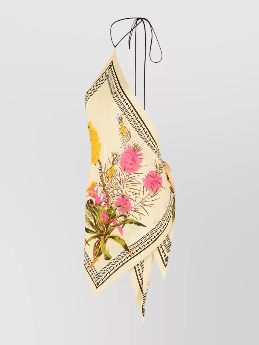 Blumarine Twill Scarf Top Halterneck Floral Tie