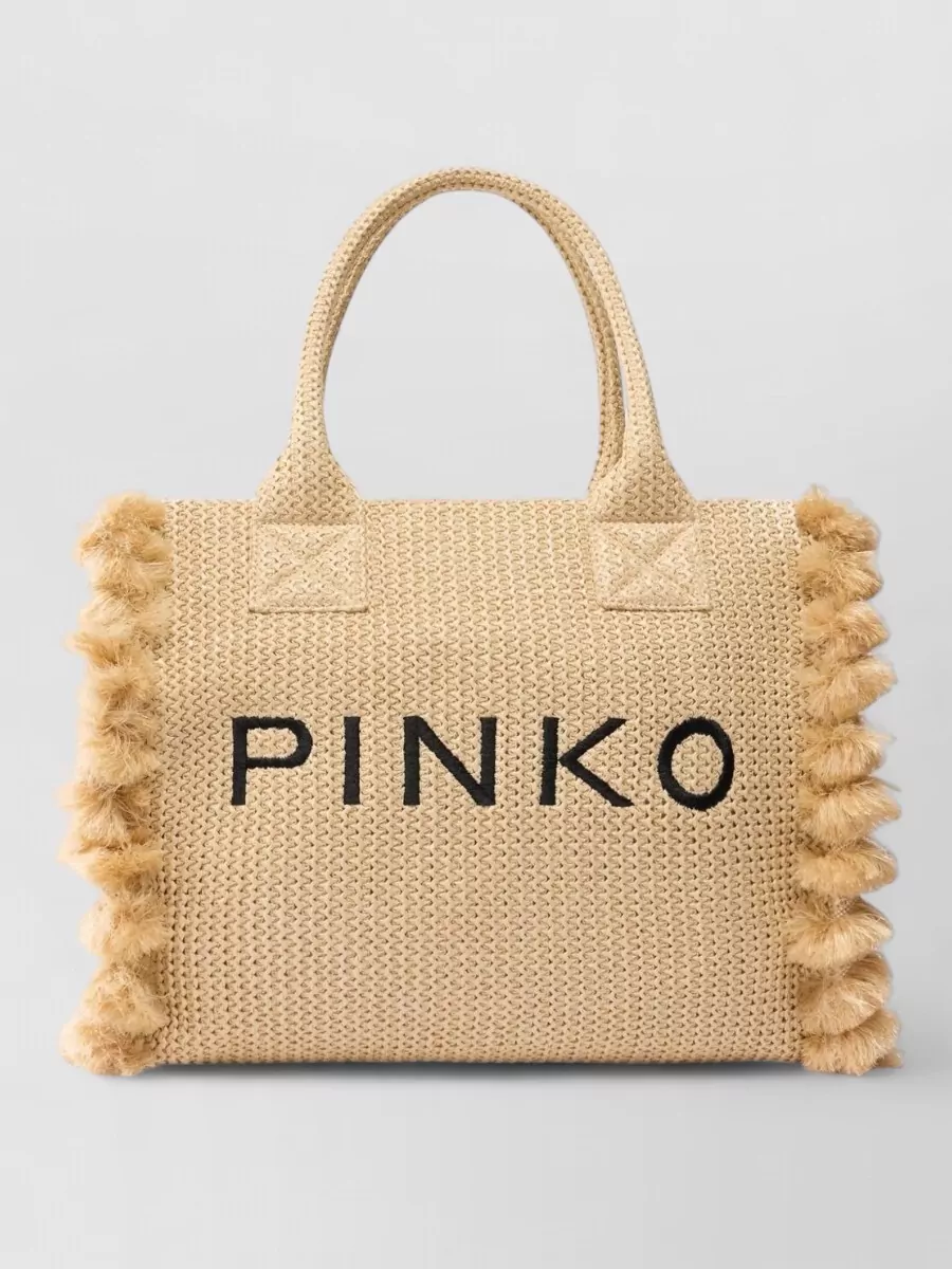 Pinko beach raffia tote bag