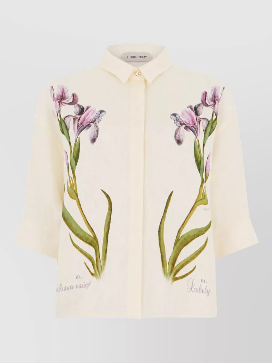 Alberta Ferretti Linen floral print short sleeve shirt