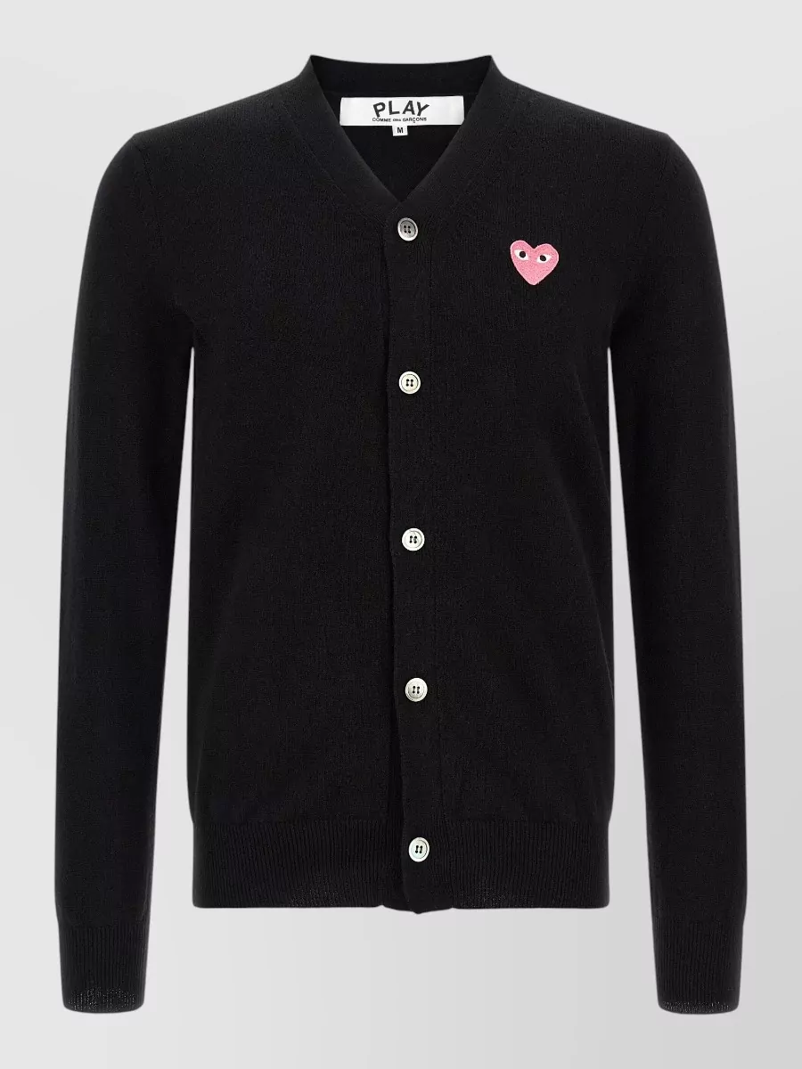 Comme des Garçons Play wool v-neck ribbed cardigan