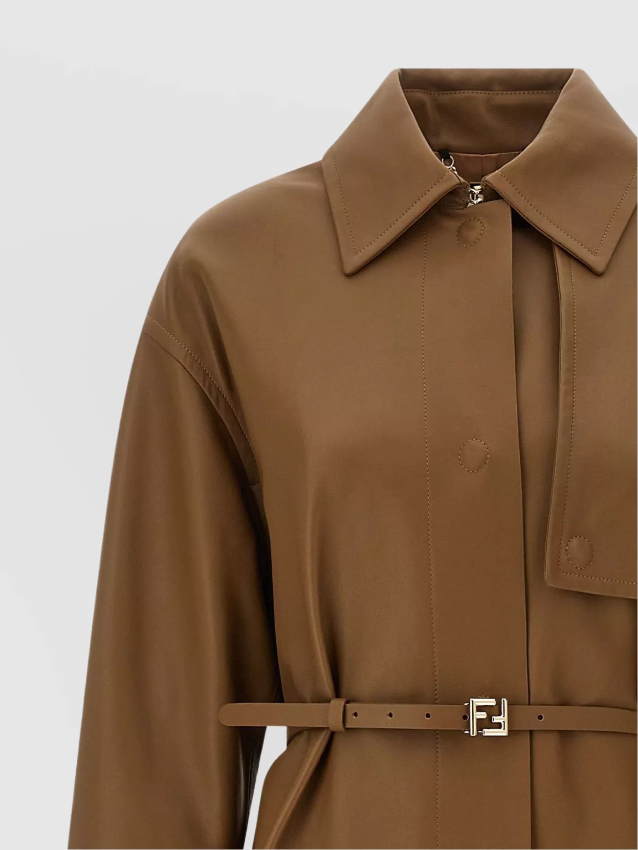 Fendi Long Belted Trench Coat With Pointed Collar