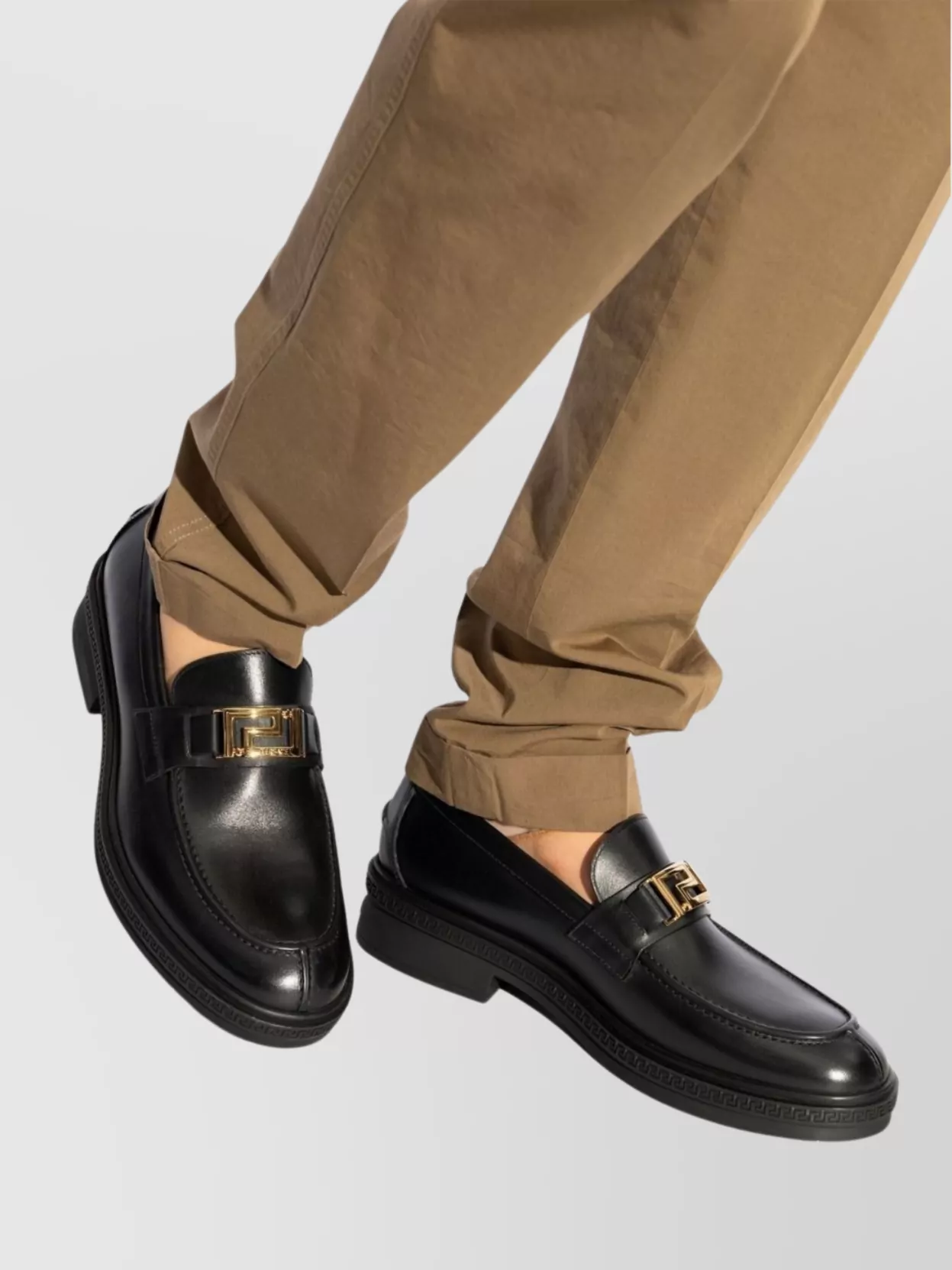 Versace Round Toe Lace Shoes With Gold-Tone Buckle