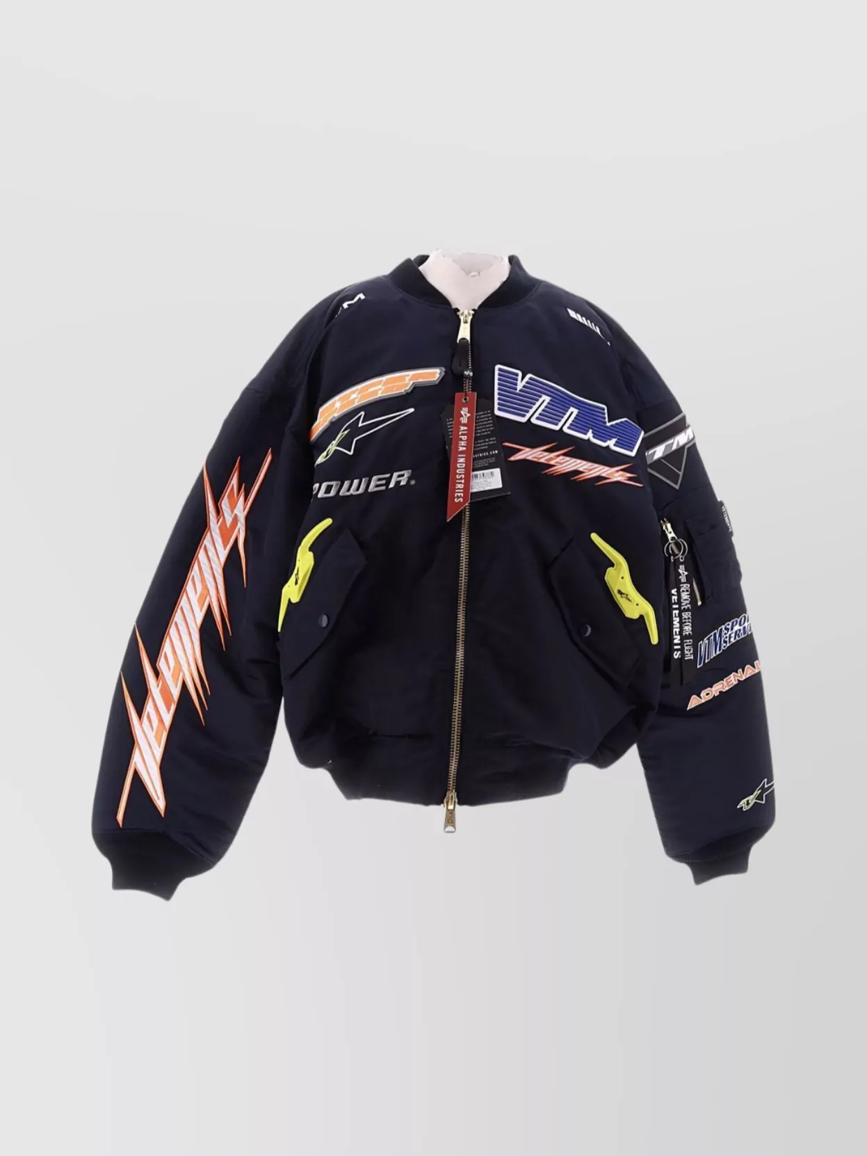 Shop Vetements Race Printed Bomber Jacket With Ribbed Finish