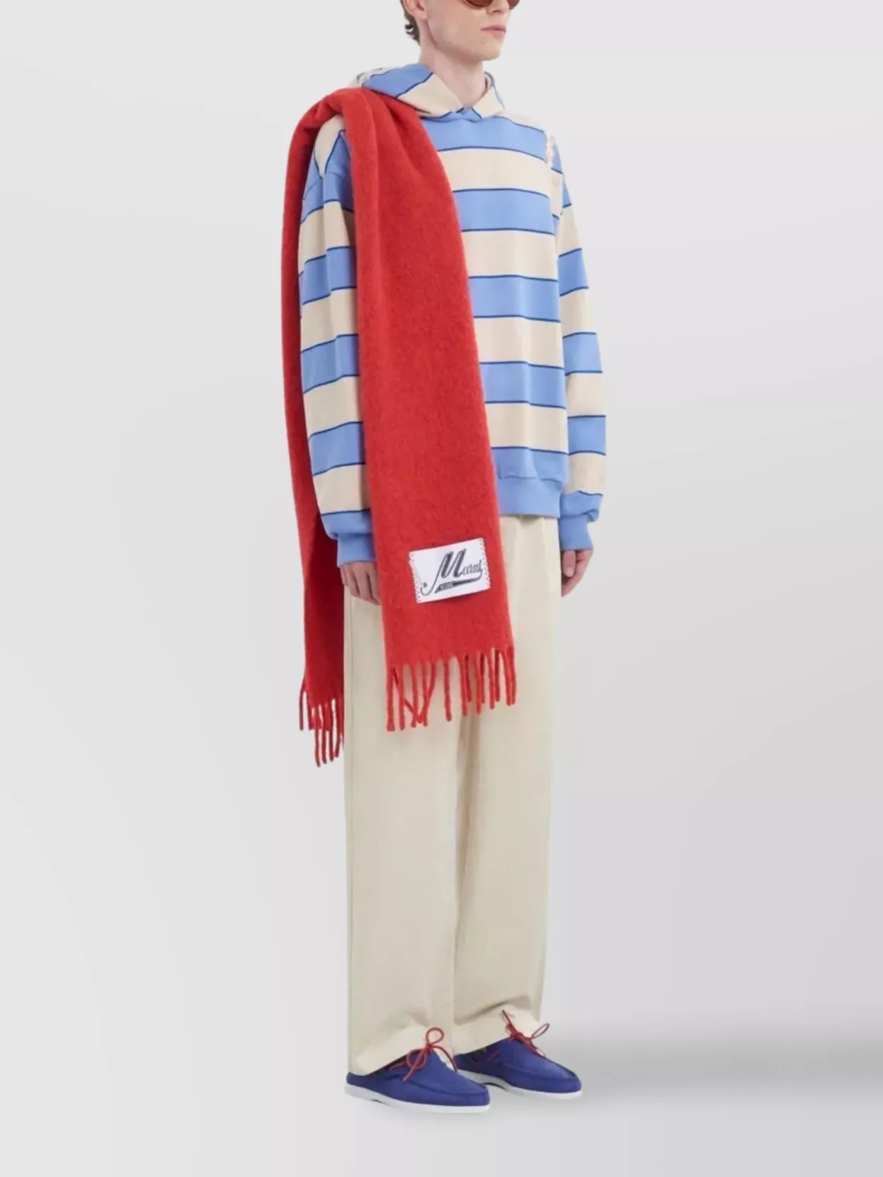 Marni Striped Hooded Sweatshirt Embroidered Detail