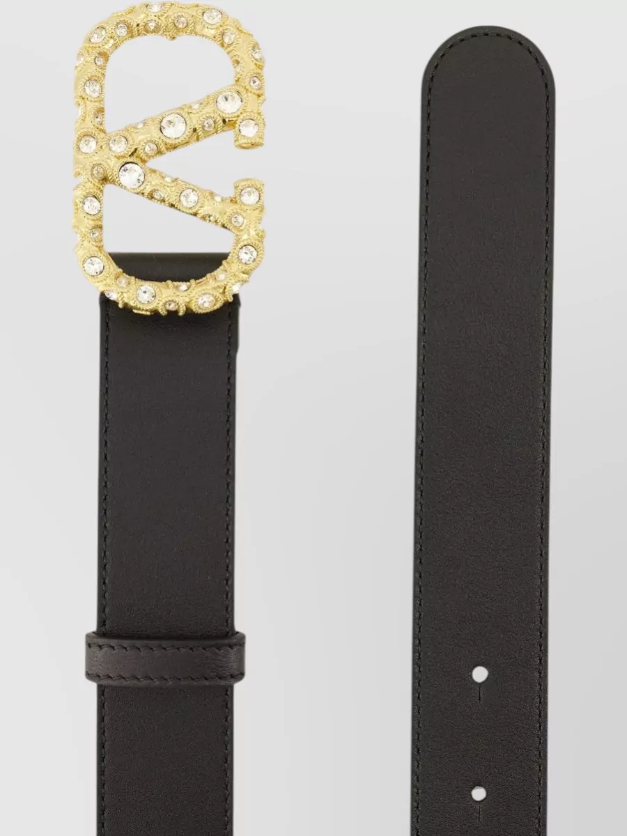 Valentino Crystal-Embellished Leather Belt