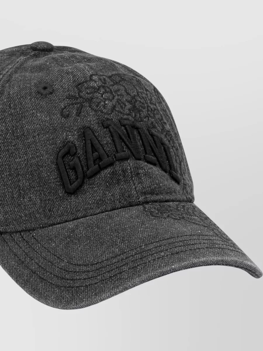 Ganni Denim Embroidered Baseball Cap