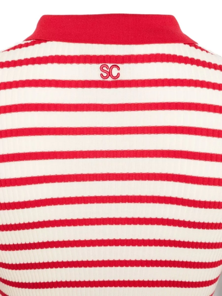 Semicouture Striped Ribbed Long-Sleeve Polo Shirt