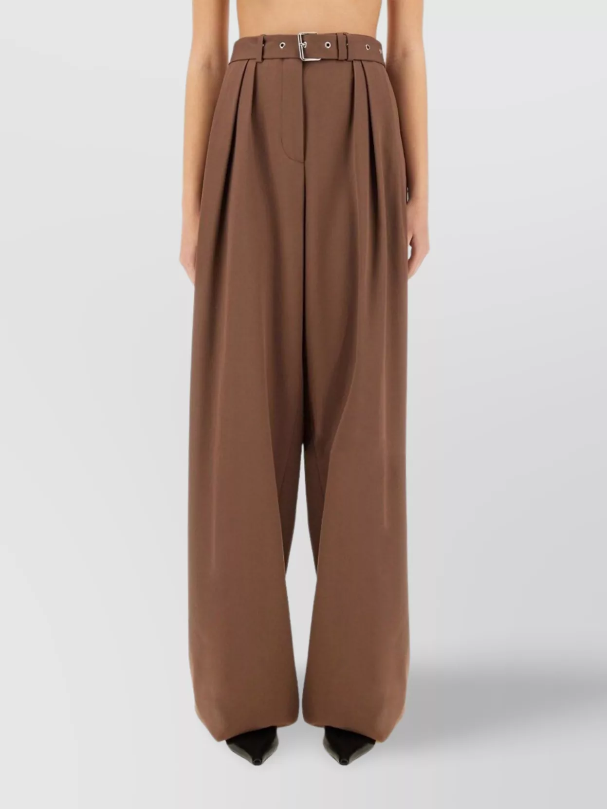 Dries Van Noten Belted Wide-leg Trousers And Pockets In Brown