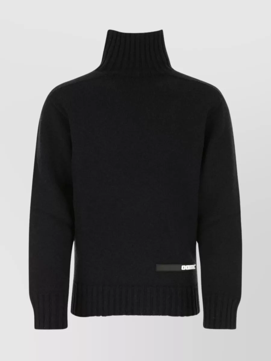 Shop Oamc Wool Turtleneck With Ribbed Hem And Cuffs In Black