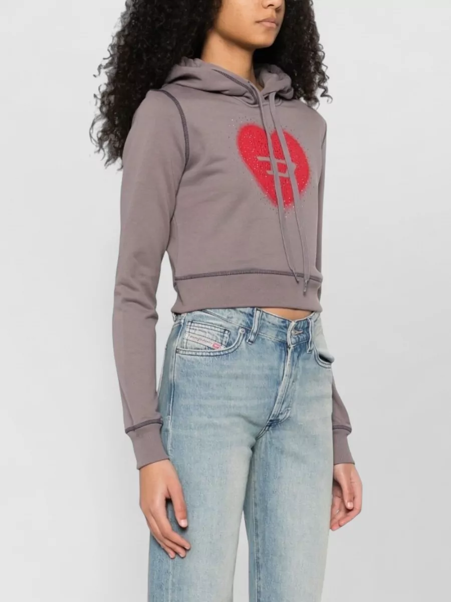 Diesel Heart Logo Cotton Cropped Hooded Top