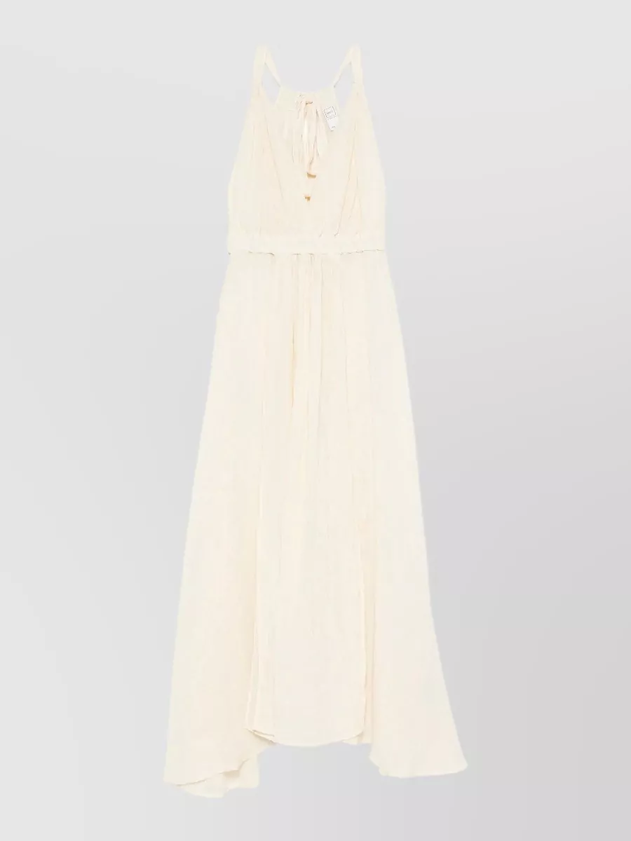 120% Lino Linen V-Neck Sleeveless Slit Beach Dress