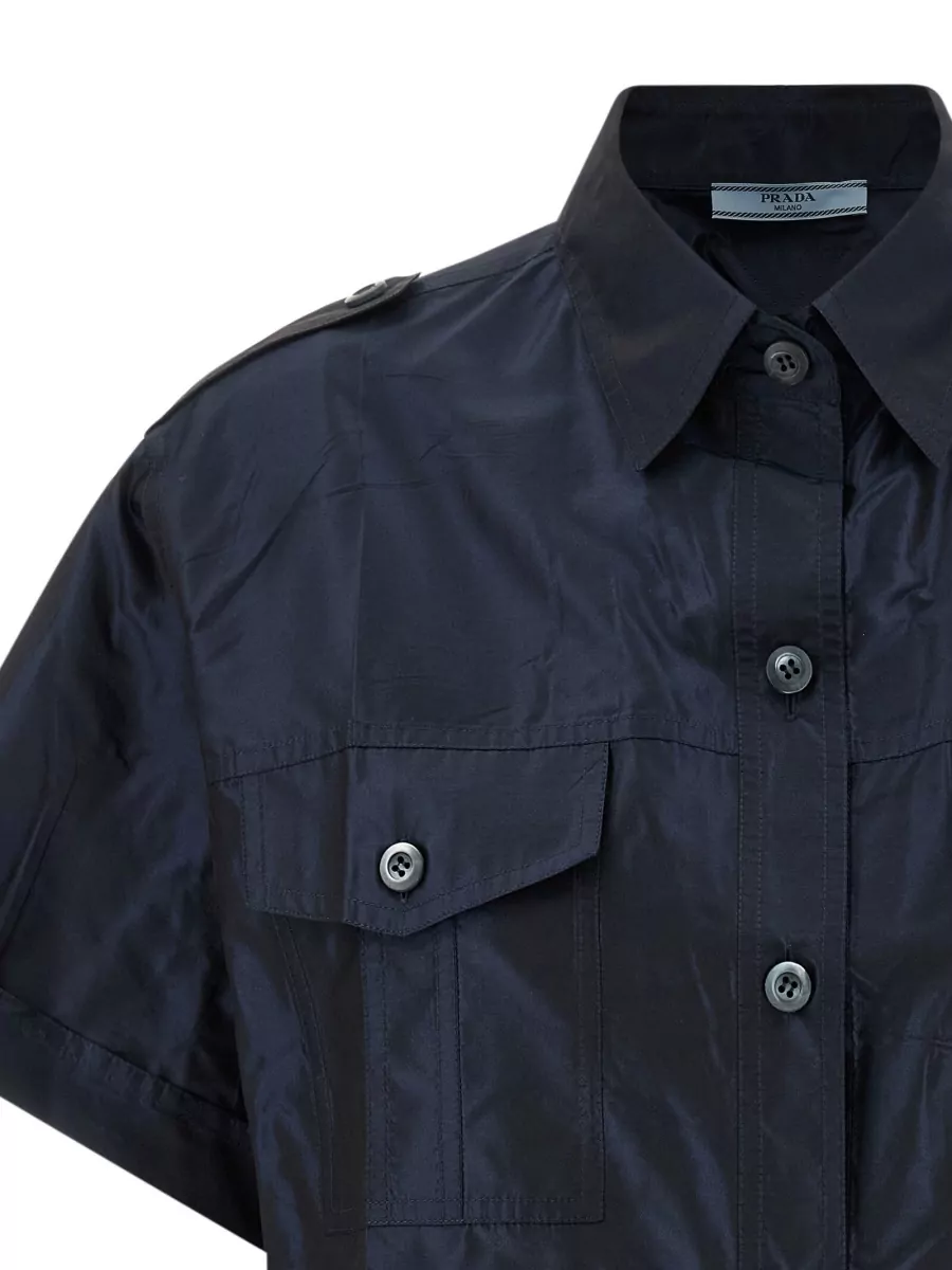 Prada Silk Cropped Short-Sleeve Shirt Jacket