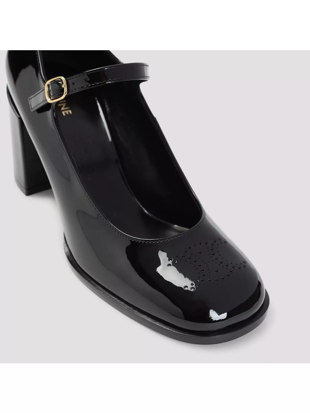 CELINE PERFORATED TRIOMPHE LOGO BLOCK HEEL PUMPS