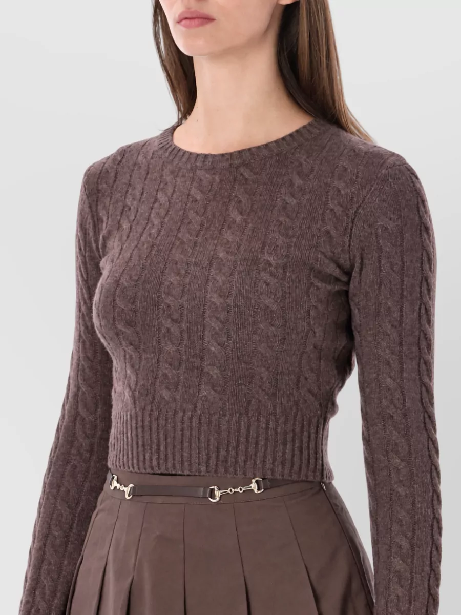 Sporty & Rich Cashmere Cable-Knit Cropped Sweatshirt