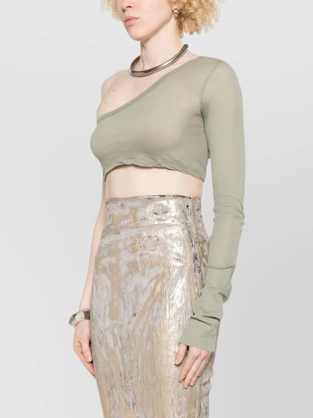 RICK OWENS ZIGGY ONE-SHOULDER SHEER STRETCH TOP