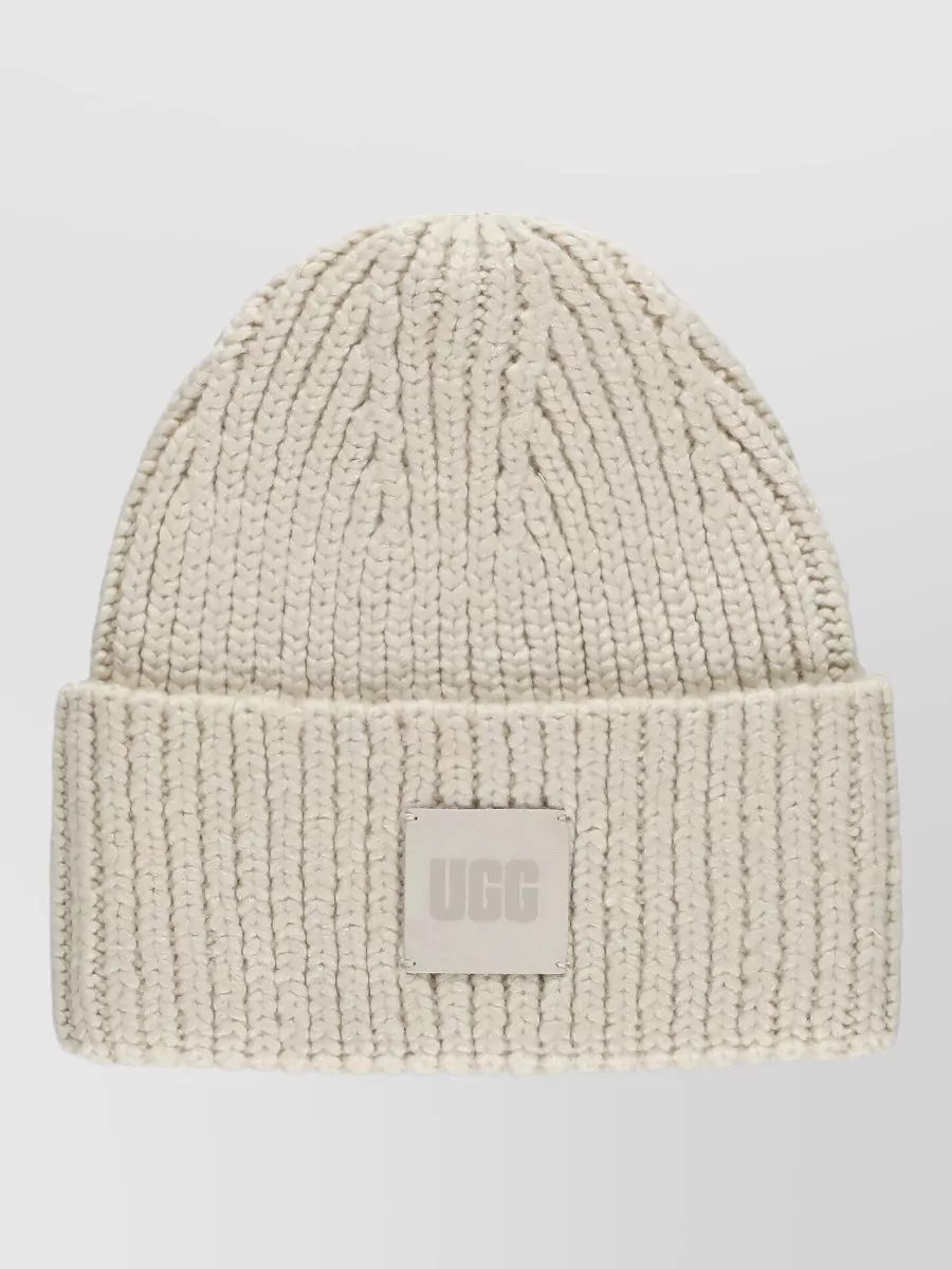 Ugg Wool Blend Beanie Hat Ribbed Pattern