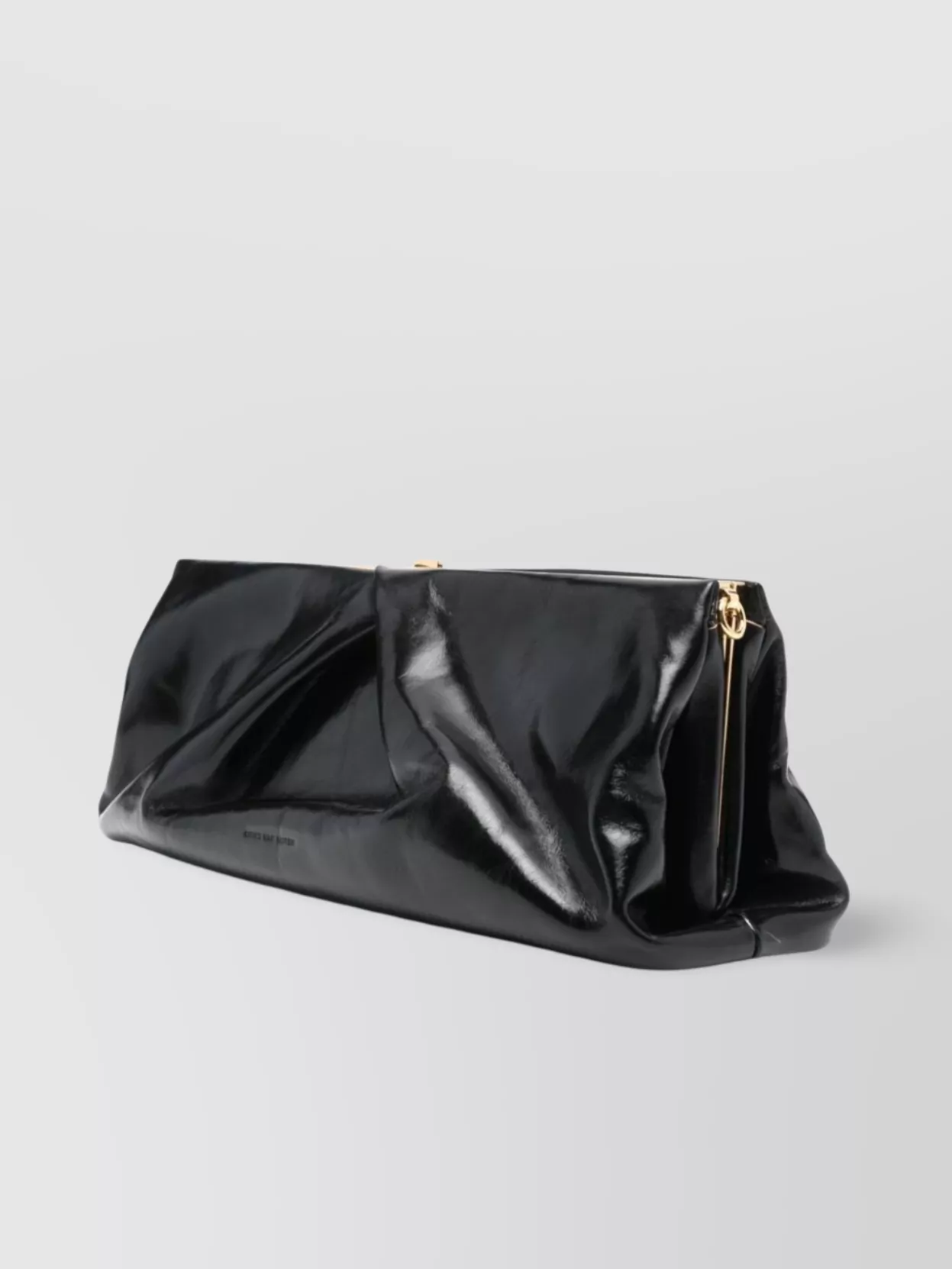 Dries Van Noten Large Leather Clutch Bag With Resin Top Handle
