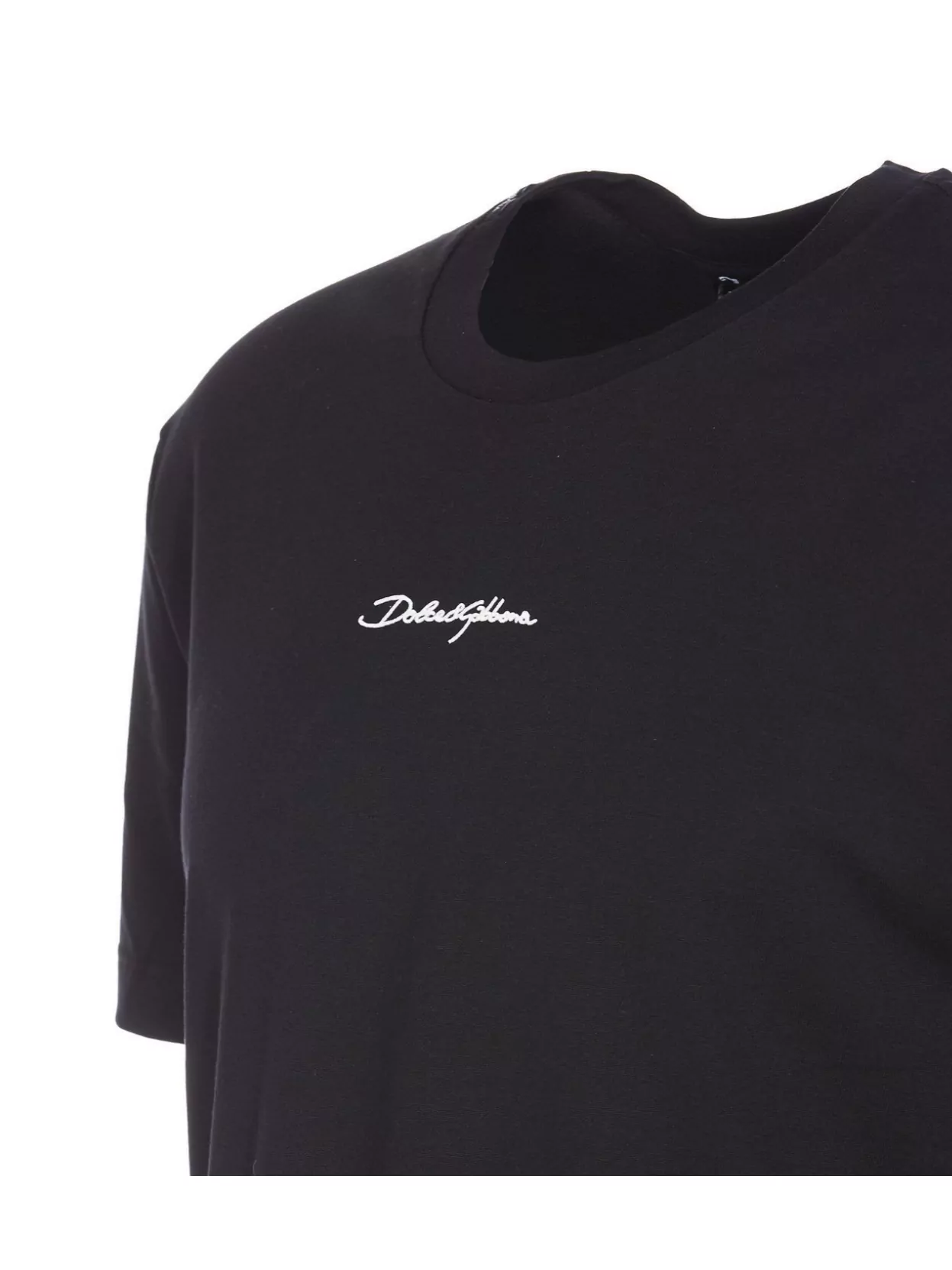 Dolce & Gabbana Black Crewneck T-shirt With Signature Logo In Cotton Man