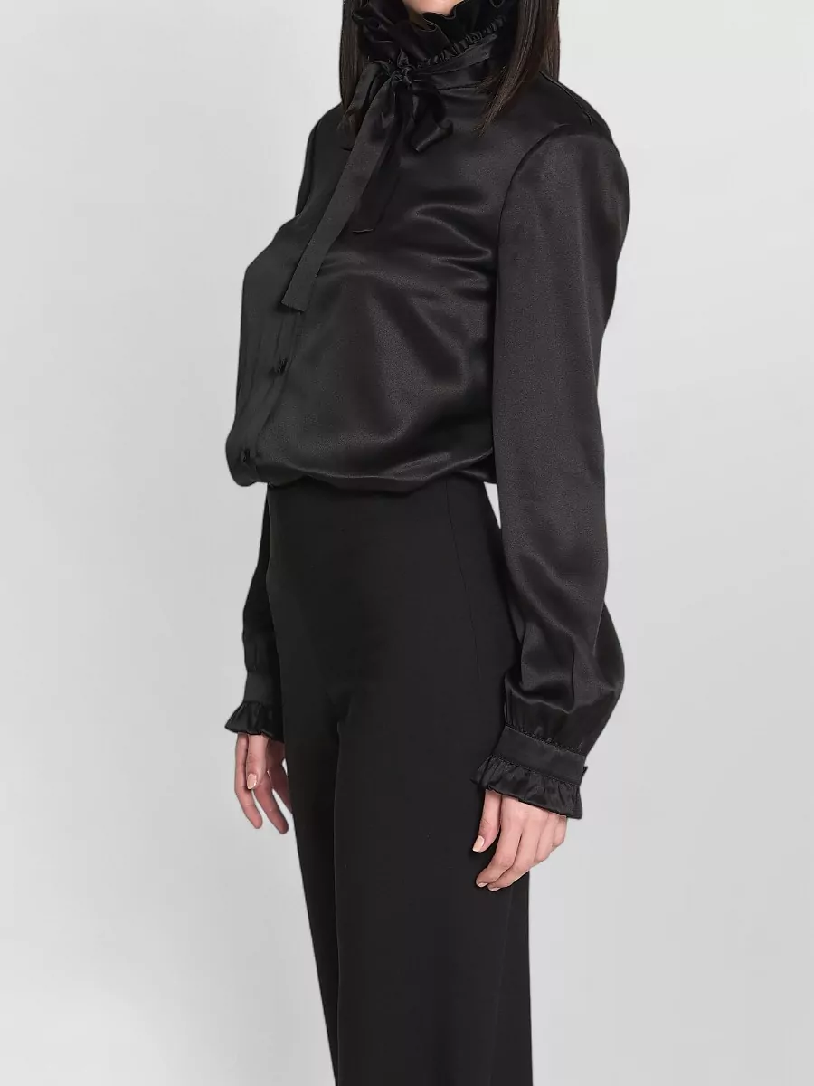 Gucci Silk Ruffled Bow Long-Sleeve Blouse