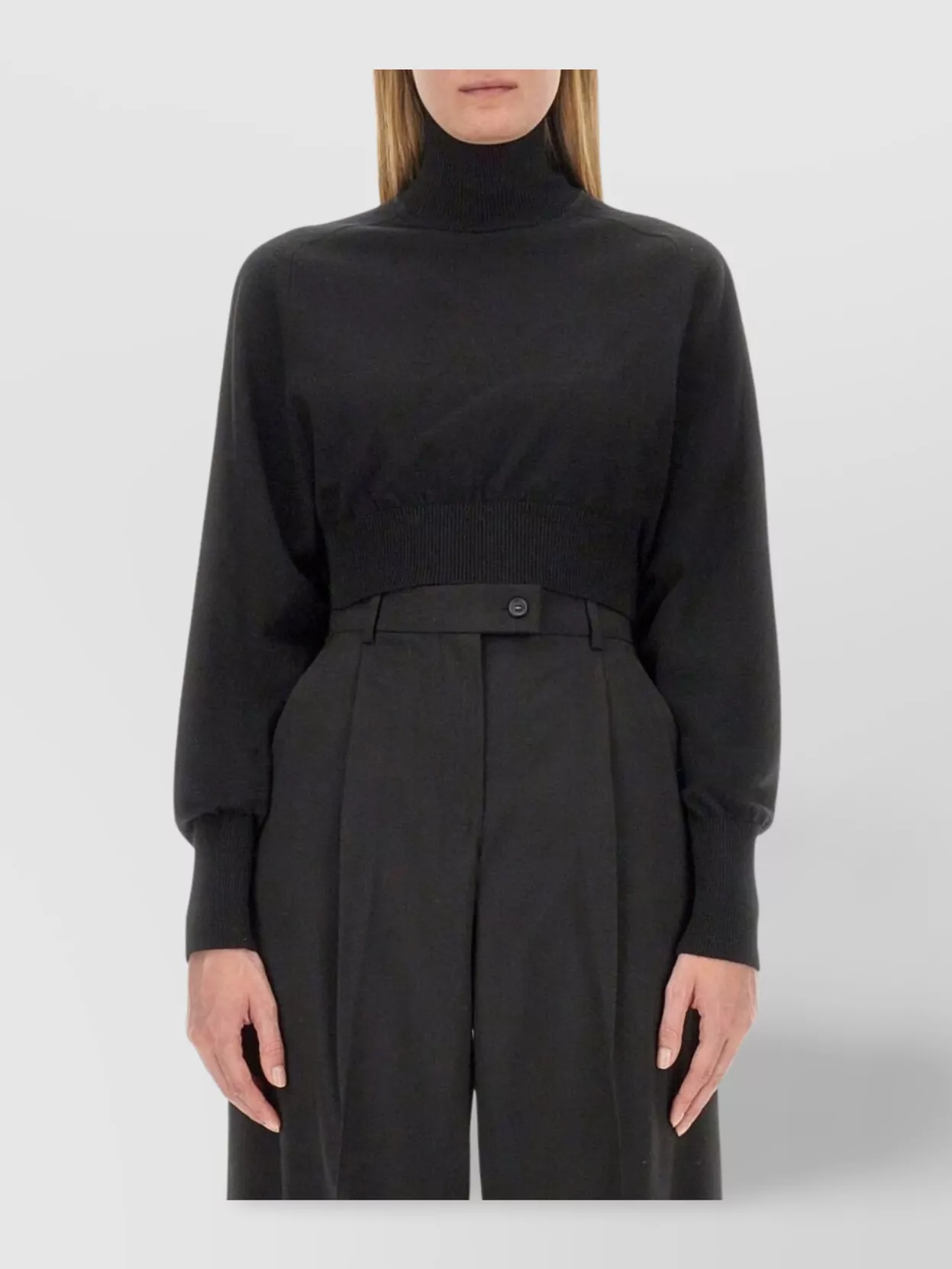Sportmax Cropped Long Sleeve Turtleneck Knit Top